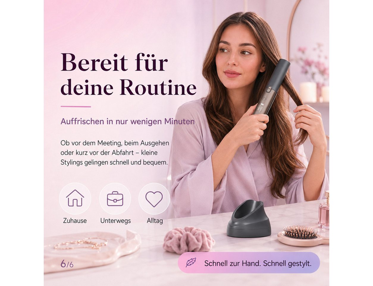 Luckice Glätteisen Kabelloser 2-in-1 Haarglätter & Lockenstyler, Mini-Reiseglätteisen, 160–220 °C, USB-C,5 Temperaturstufen und Schnellheizung, für alle Haartypen geeignet Bild 3