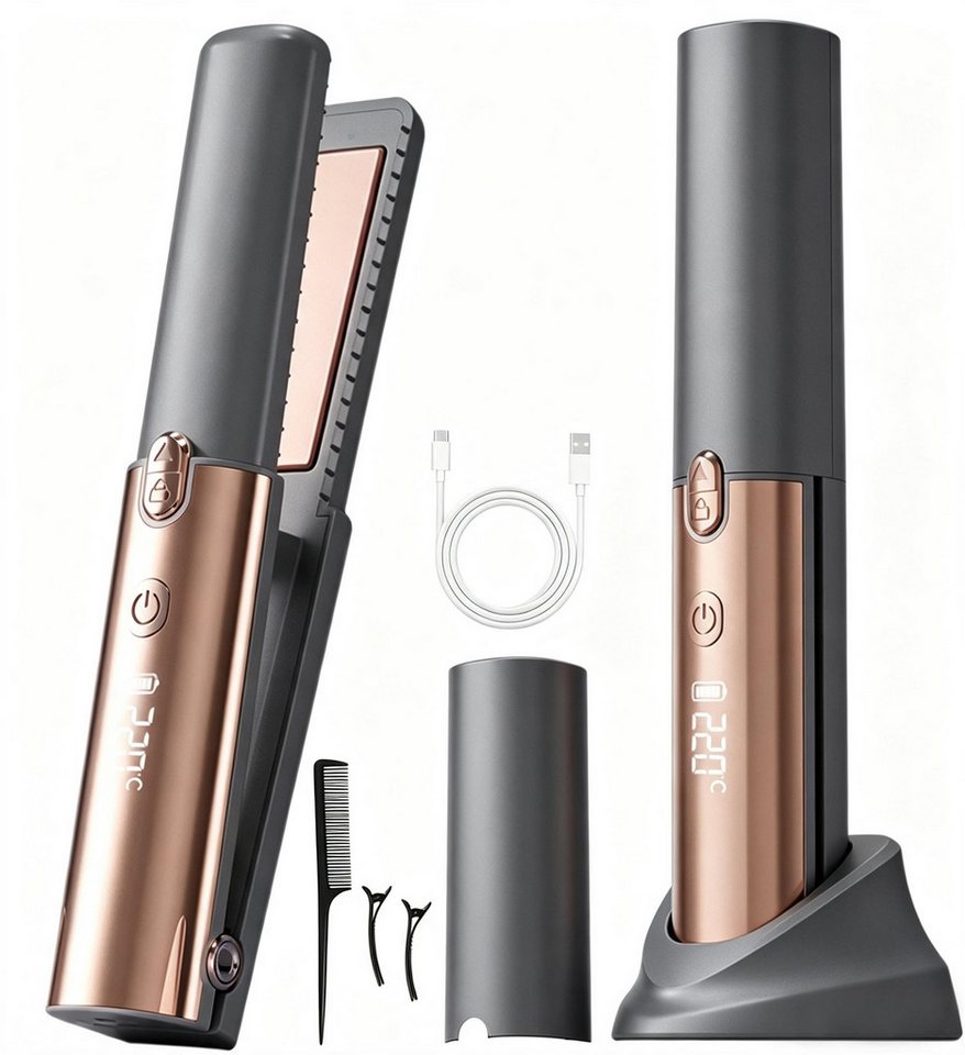 Luckice Glätteisen Kabelloser 2-in-1 Haarglätter & Lockenstyler, Mini-Reiseglätteisen, 160–220 °C, USB-C,5 Temperaturstufen und Schnellheizung, für alle Haartypen geeignet Bild 4