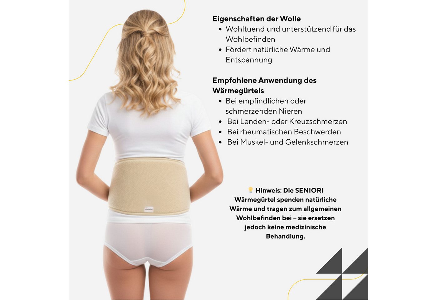 Seniori Nierengurt Nierenwärmer mit 60 % Wolle XS- 3XL Wärmegürtel für Rücken & Nieren, Nierengurt_S