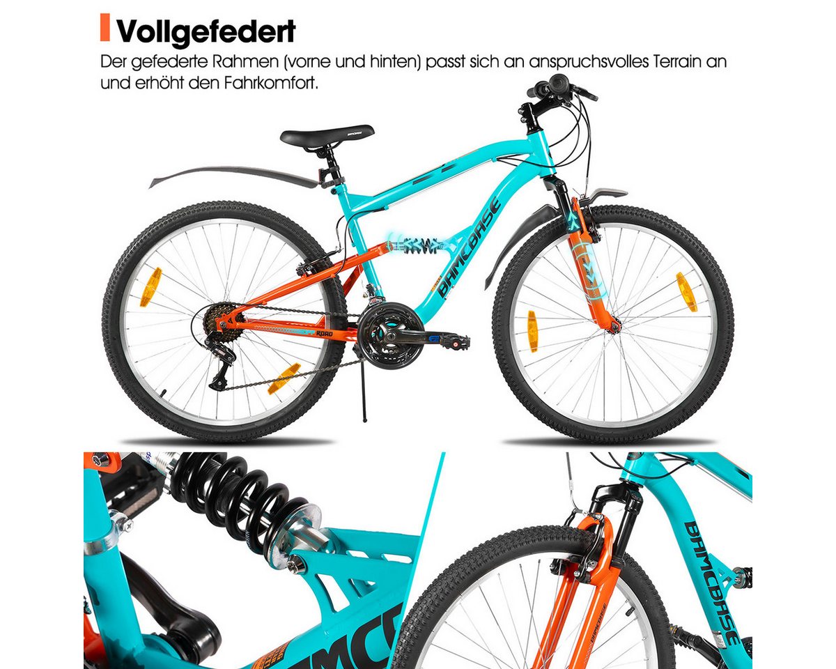 HILAND Mountainbike 26 Zoll Vollfederung Mountainbike Herren & Damen, Offroad & Stadt, Mit 18-Gang-Schaltung, Federgabel und vollgefedertem Rahmen, Kotflügel Bild 2