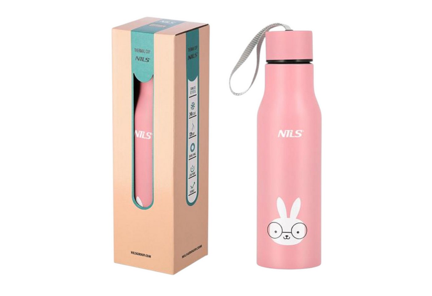 NILS CAMP Trinkflasche Thermobecher NCB12 Kaninchen (Edelstahl) 500ml rosa Bild 2