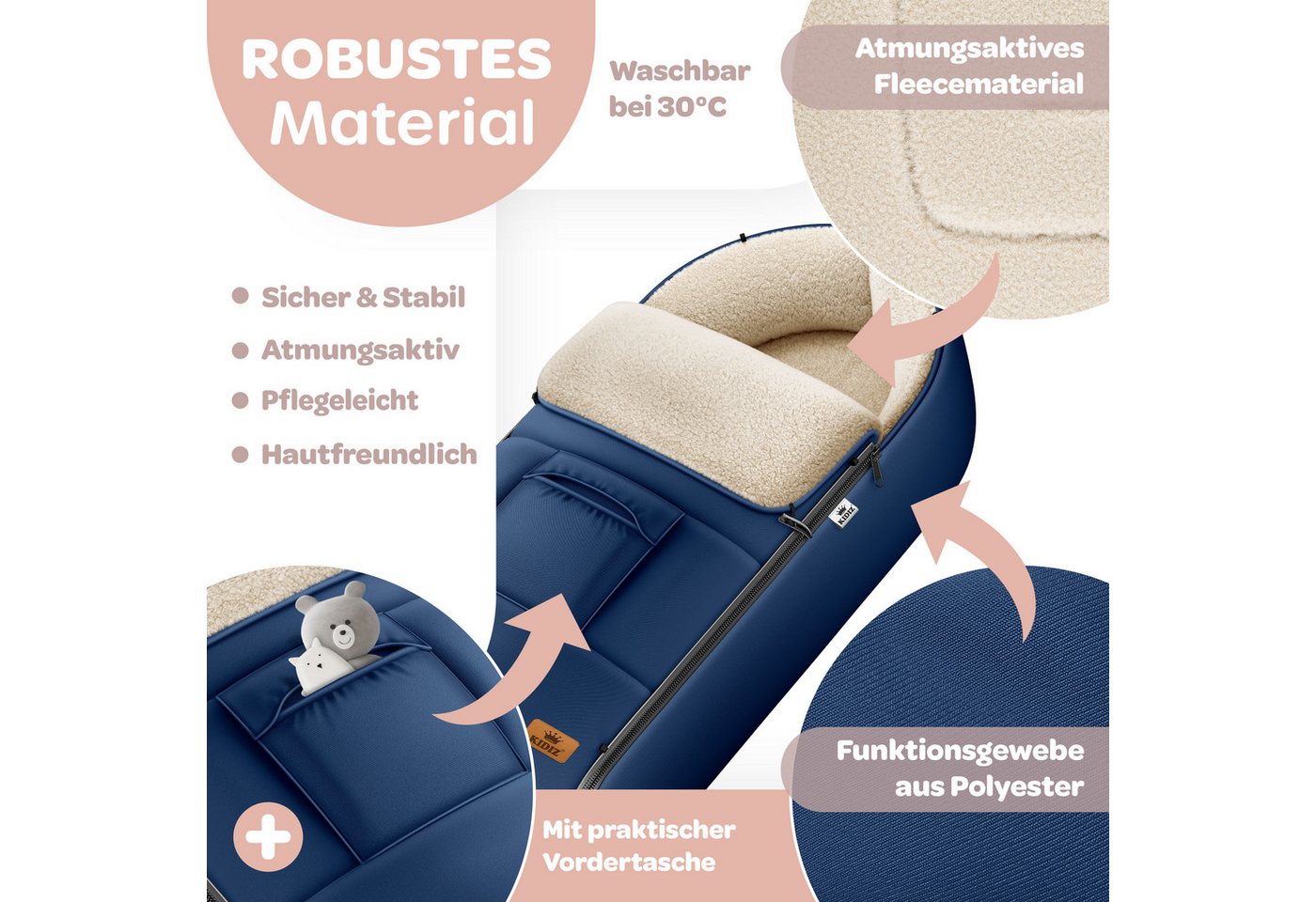 KIDIZ Fußsack Winterfußsack gefüttert, mit weichem Fleece gefüttert, für Kinderwagen, Autositz & Buggys