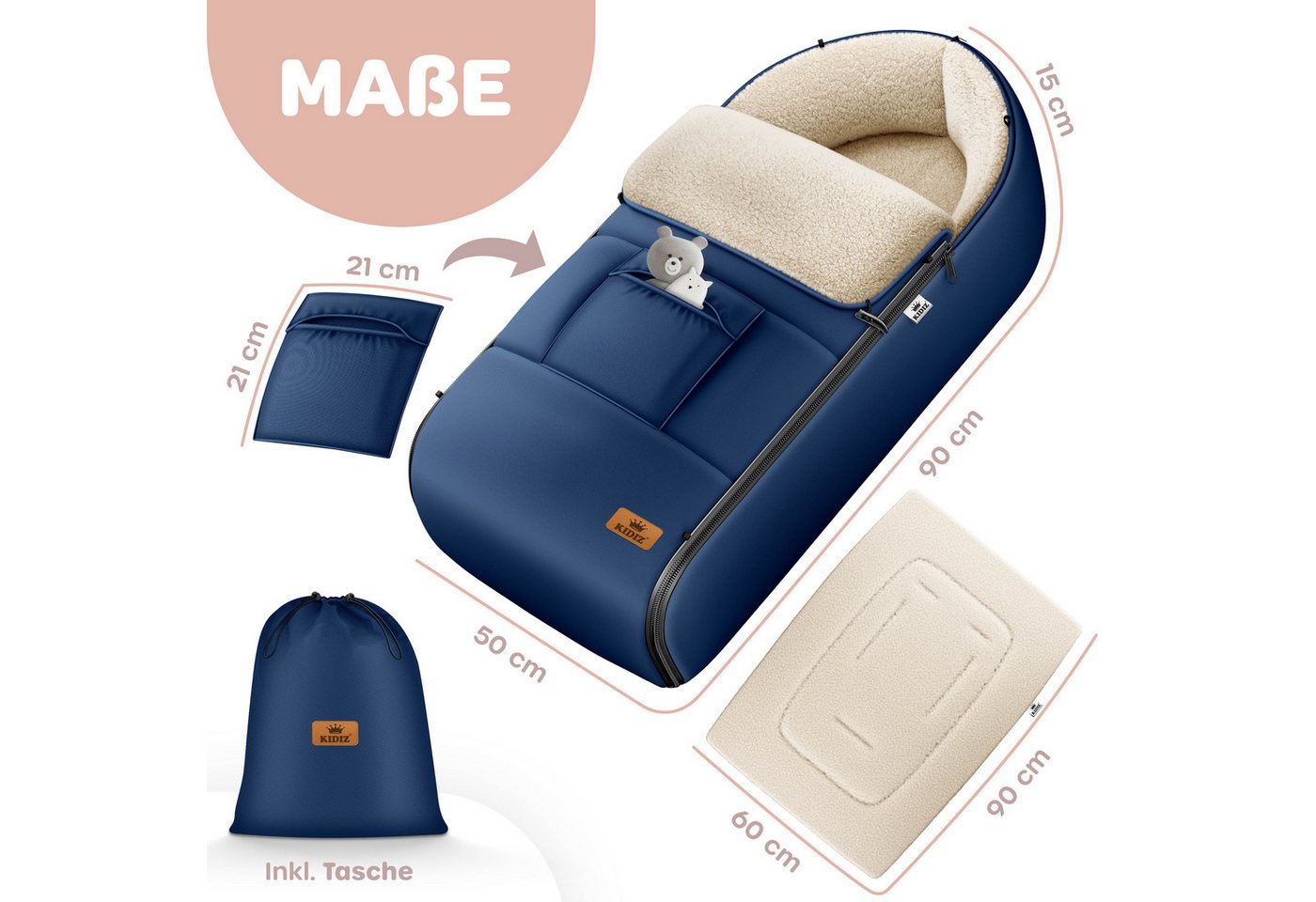 KIDIZ Fußsack Winterfußsack gefüttert, mit weichem Fleece gefüttert, für Kinderwagen, Autositz & Buggys Bild 3