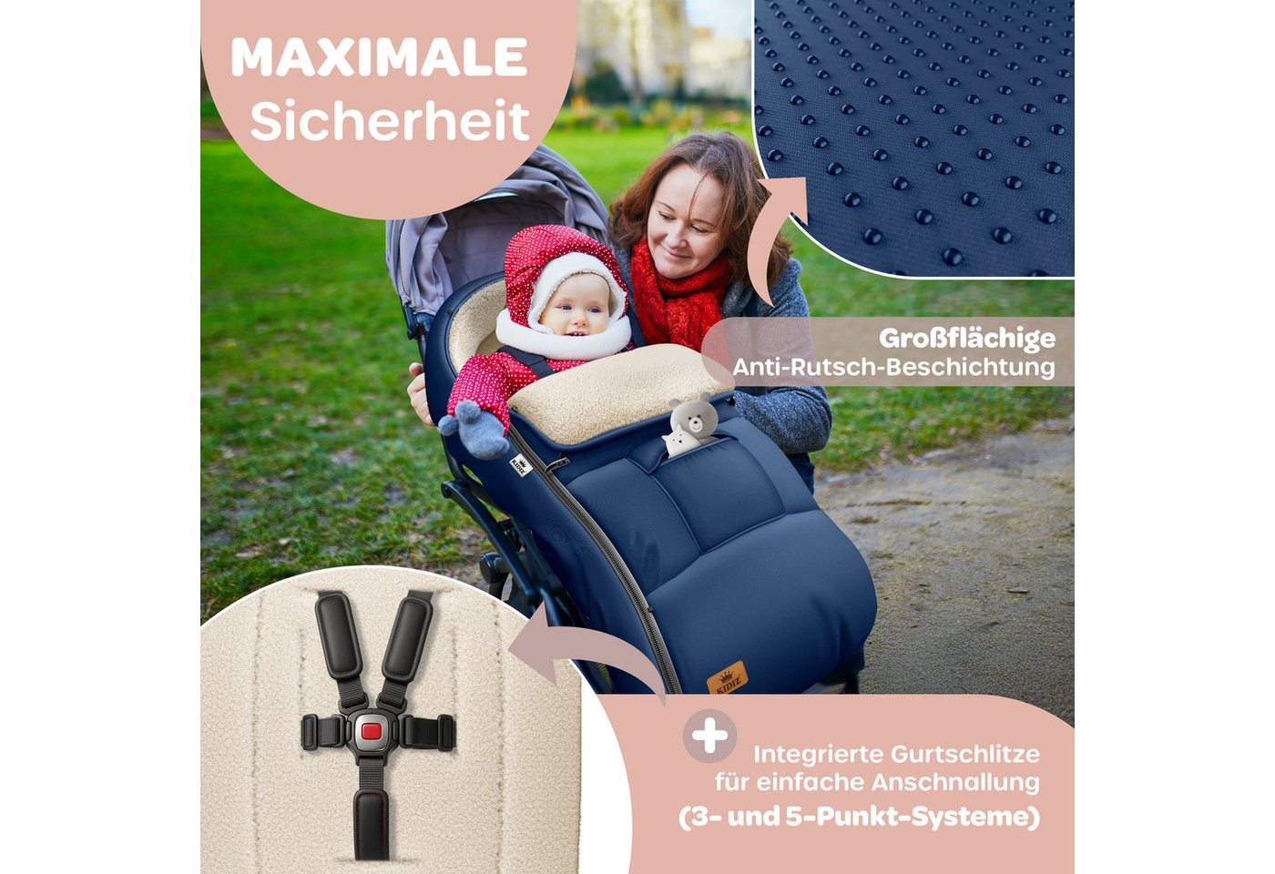 KIDIZ Fußsack Winterfußsack gefüttert, mit weichem Fleece gefüttert, für Kinderwagen, Autositz & Buggys Bild 4