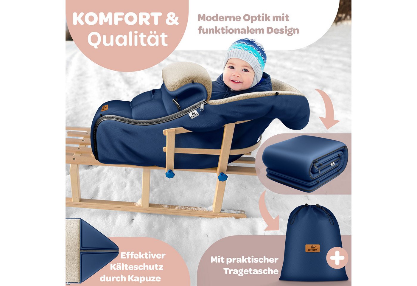 KIDIZ Fußsack Winterfußsack gefüttert, mit weichem Fleece gefüttert, für Kinderwagen, Autositz & Buggys Bild 5