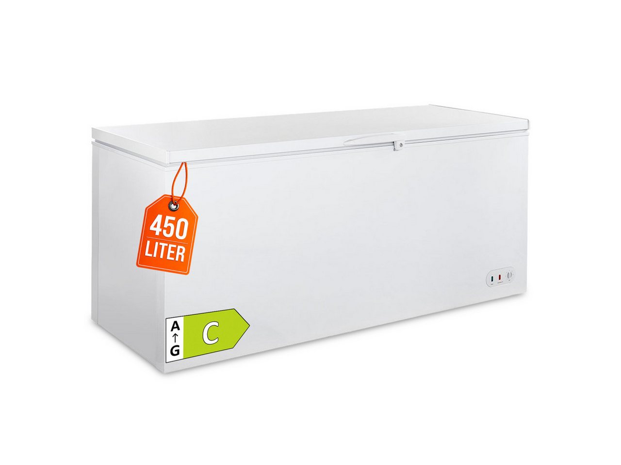 GastroHero Gefriertruhe Tiefkühltruhe ECO 550, 450L, Klappdeckel, abschließbar, Gastro TKTE550, 153.5 cm breit, Energieeffizienzklasse C, 4 Transportrollen, 2 Körbe, Gefriertruhe