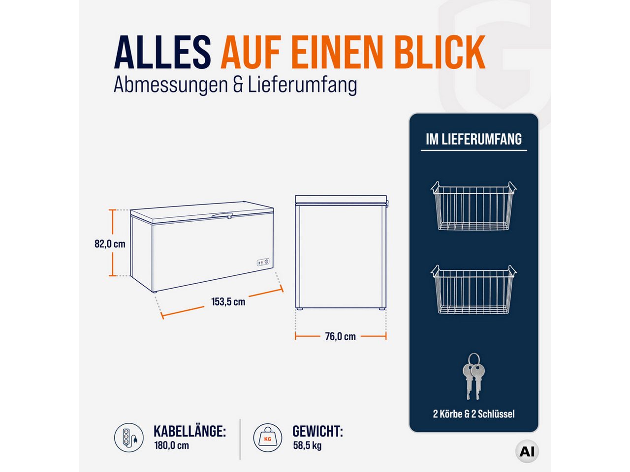 GastroHero Gefriertruhe Tiefkühltruhe ECO 550, 450L, Klappdeckel, abschließbar, Gastro TKTE550, 153.5 cm breit, Energieeffizienzklasse C, 4 Transportrollen, 2 Körbe, Gefriertruhe Bild 2