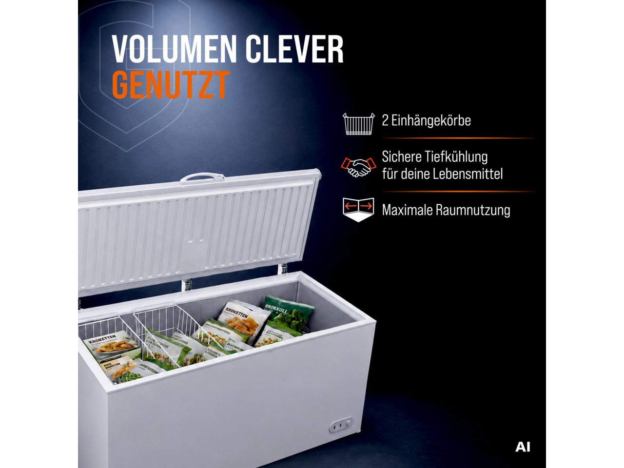 GastroHero Gefriertruhe Tiefkühltruhe ECO 550, 450L, Klappdeckel, abschließbar, Gastro TKTE550, 153.5 cm breit, Energieeffizienzklasse C, 4 Transportrollen, 2 Körbe, Gefriertruhe Bild 4