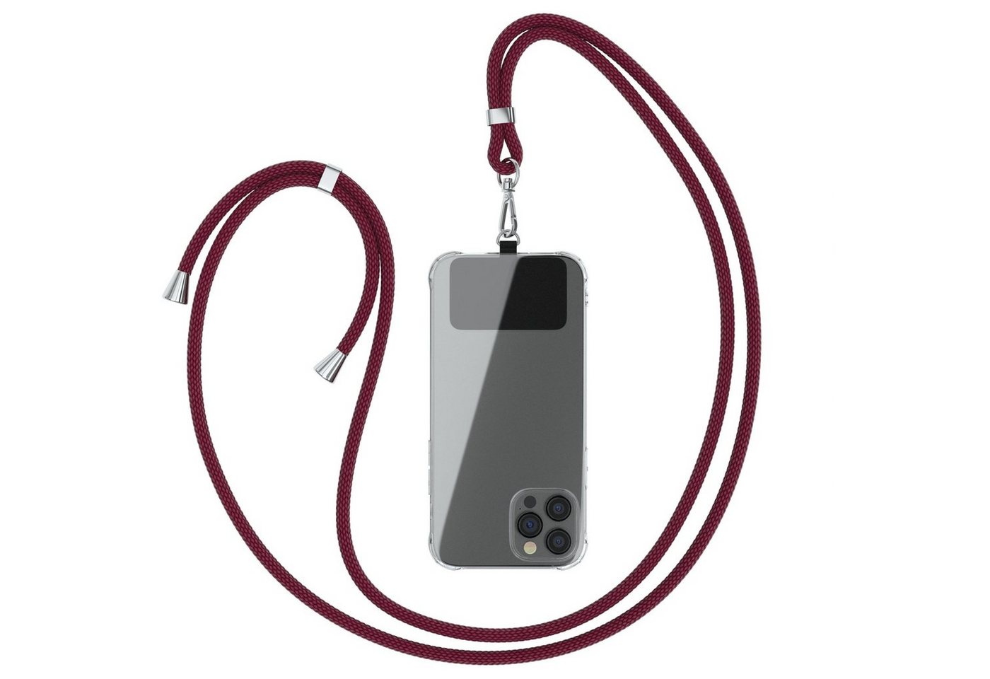 EAZY CASE Handykette Universal für jedes Smartphone zum Umhängen, Universal Handykette mit abnehmbaren Band mit Karabiner Bordeaux Rot