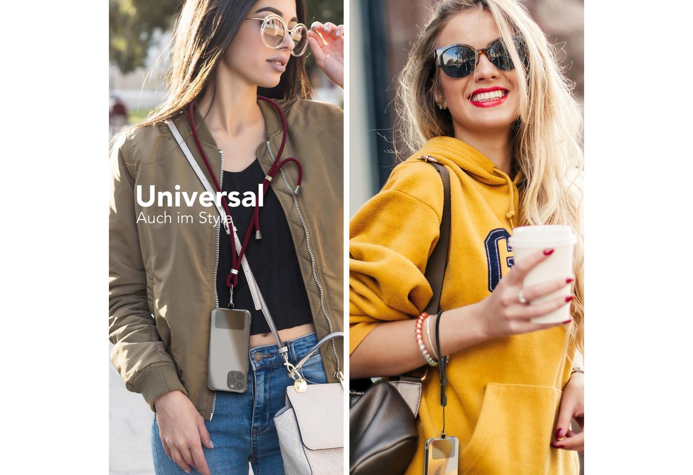 EAZY CASE Handykette Universal für jedes Smartphone zum Umhängen, Universal Handykette mit abnehmbaren Band mit Karabiner Bordeaux Rot Bild 5