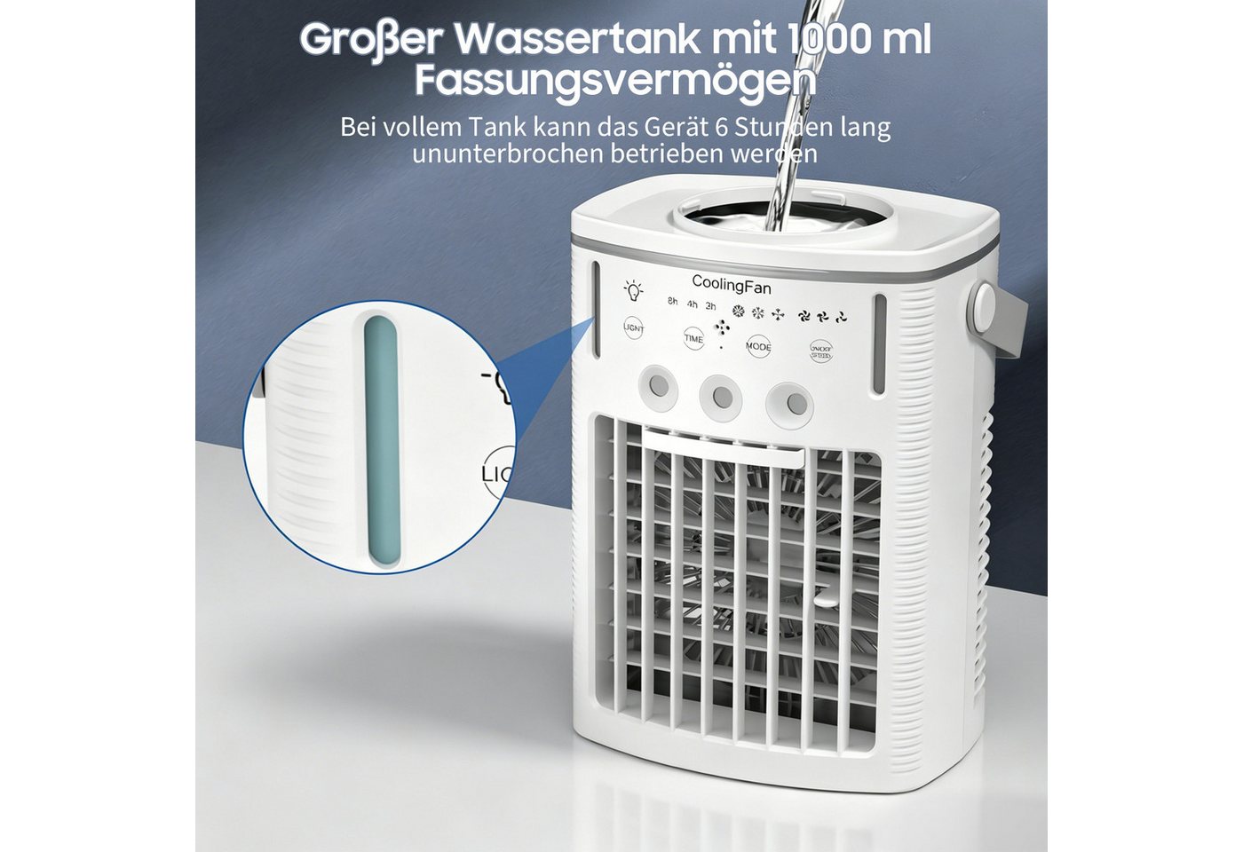 MOPUEA Ventilatorkombigerät Luftkühler Ventilator 4in1 Klimaanlage mit Fernbedienung Timer 2–8 h, Standventilator Tischklimagerät LED-Licht mit Wasserkühlung Bild 2