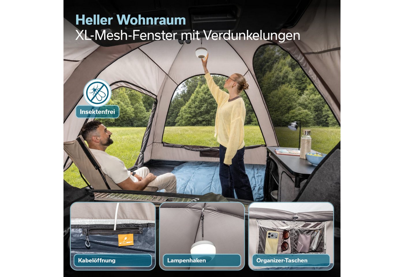 Skandika Buszelt Heckzelt Pitea SUV Protect, für Auto, CUV, Bus, Minivan, freistehend, Personen: 4 (Transporttasche, recyceltes Material, Haken für Campinglampe), eingenähter Zeltboden, 2,2 m Stehhöhe, wasserfest, 5000mm Wassersäule Bild 3