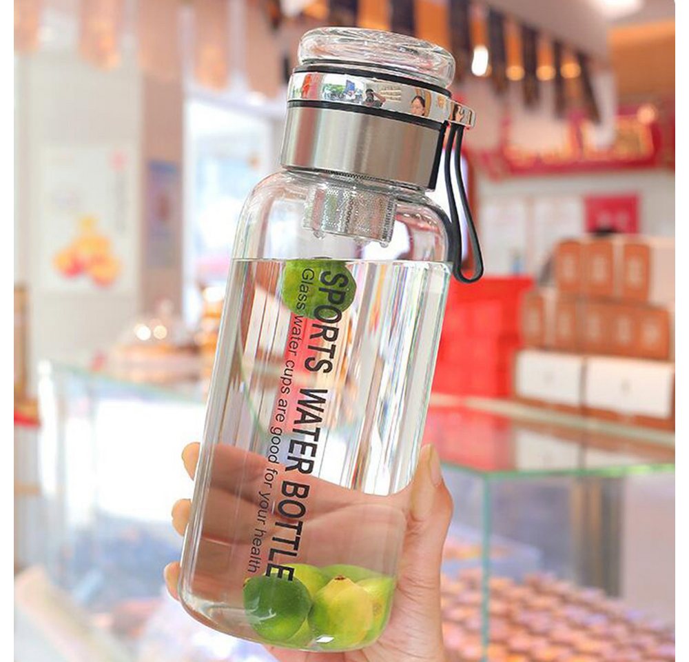 Coonoor Trinkflasche Glasflasche 1L - Wasserflasche Trinkflasche Glas mit Neoprenhülle, Glastrinkflasche mit Edelstahl-Sieb, Glasdeckel als Becher verwendbar Bild 3