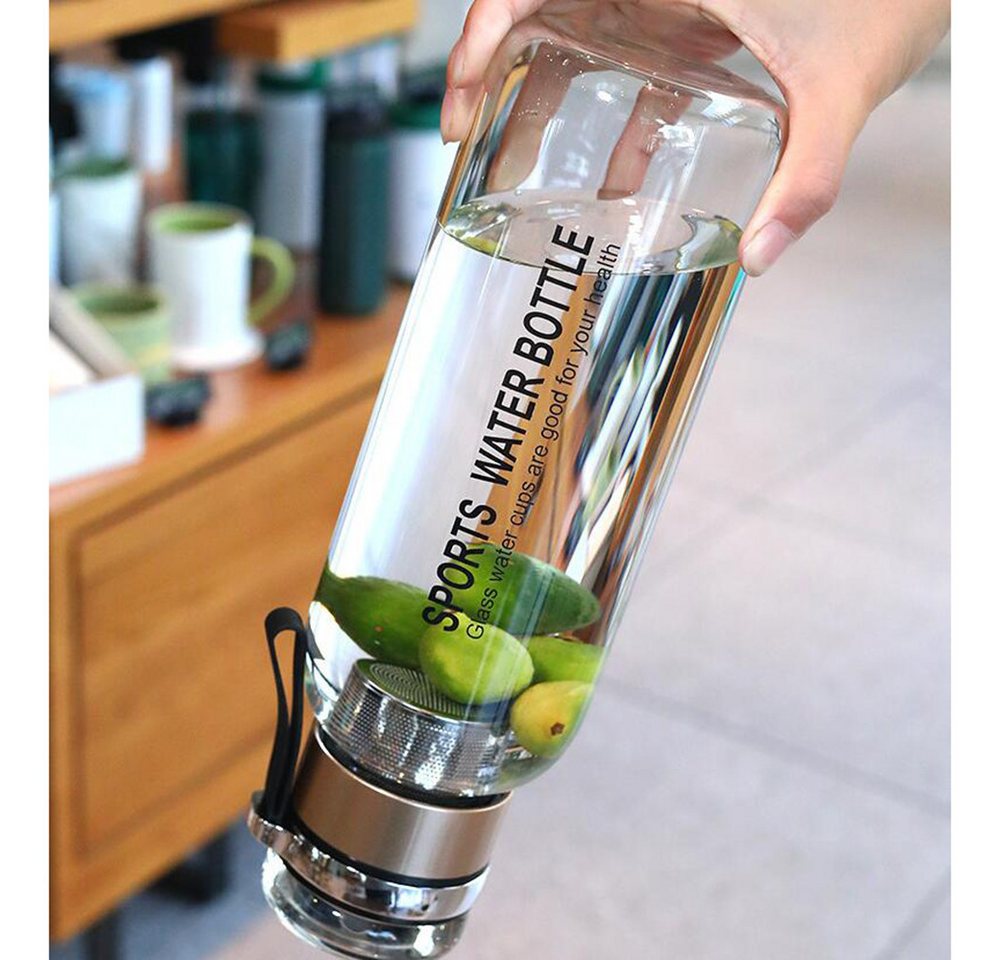 Coonoor Trinkflasche Glasflasche 1L - Wasserflasche Trinkflasche Glas mit Neoprenhülle, Glastrinkflasche mit Edelstahl-Sieb, Glasdeckel als Becher verwendbar Bild 5