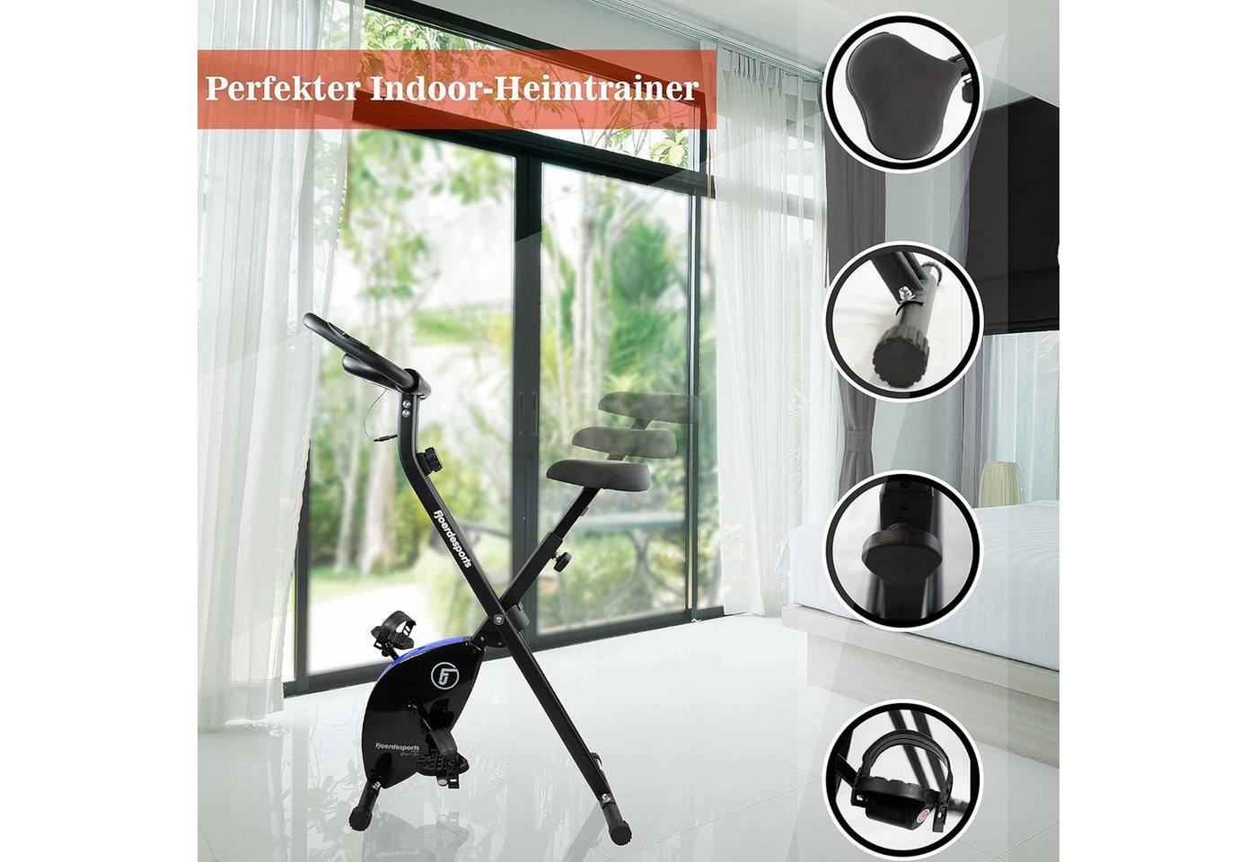 Fjoerdesports Liege-Heimtrainer Faltbarer Fahrradtrainer, Heimtrainer LCD Trainingscomputer Bild 2