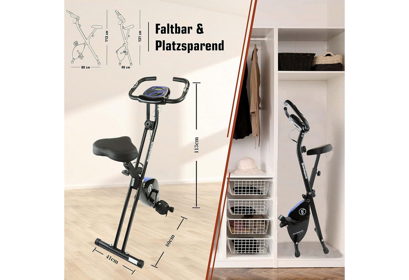 Fjoerdesports Liege-Heimtrainer Faltbarer Fahrradtrainer, Heimtrainer LCD Trainingscomputer Bild 4
