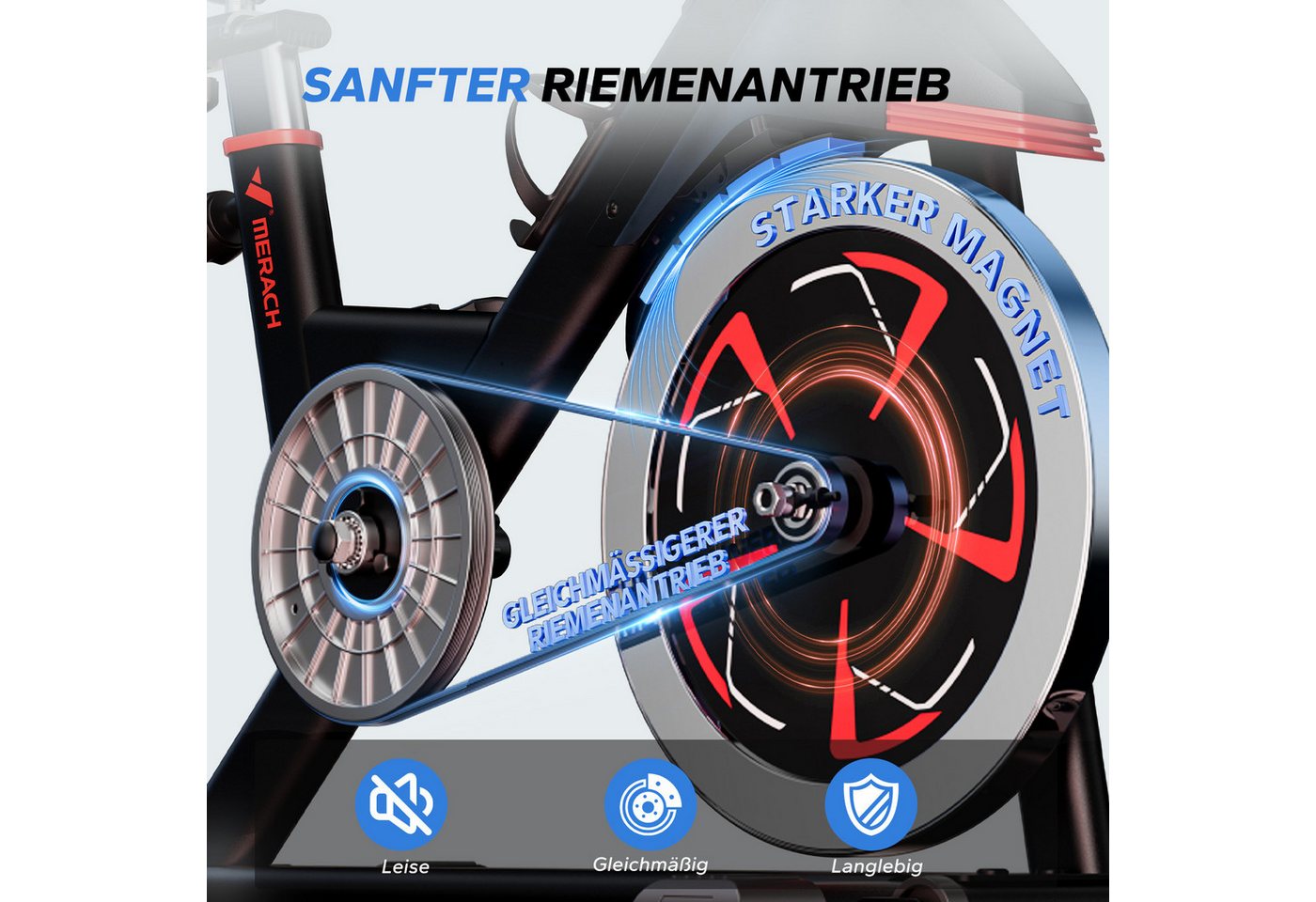 MERACH Heimtrainer Magnetwiderstand heimtrainer fahrrad, stationäres fahrrad für zu hause (Smart hometrainer mit LCD Display, Bluetooth, 1-tlg., Zwift & Kinomap App, Tablet-Halterung), 100 stufenloser Magnetwiderstand, extrem leise, bis 136 KG Bild 2