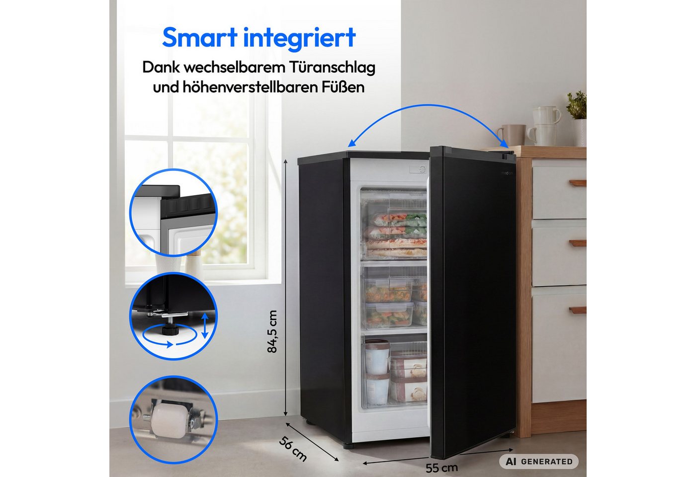 Medion® Gefrierschrank MD370018, 84.5 cm hoch, 54.9 cm breit, 85 L Nutzinhalt, 3 Türfächer, Energieklasse C
