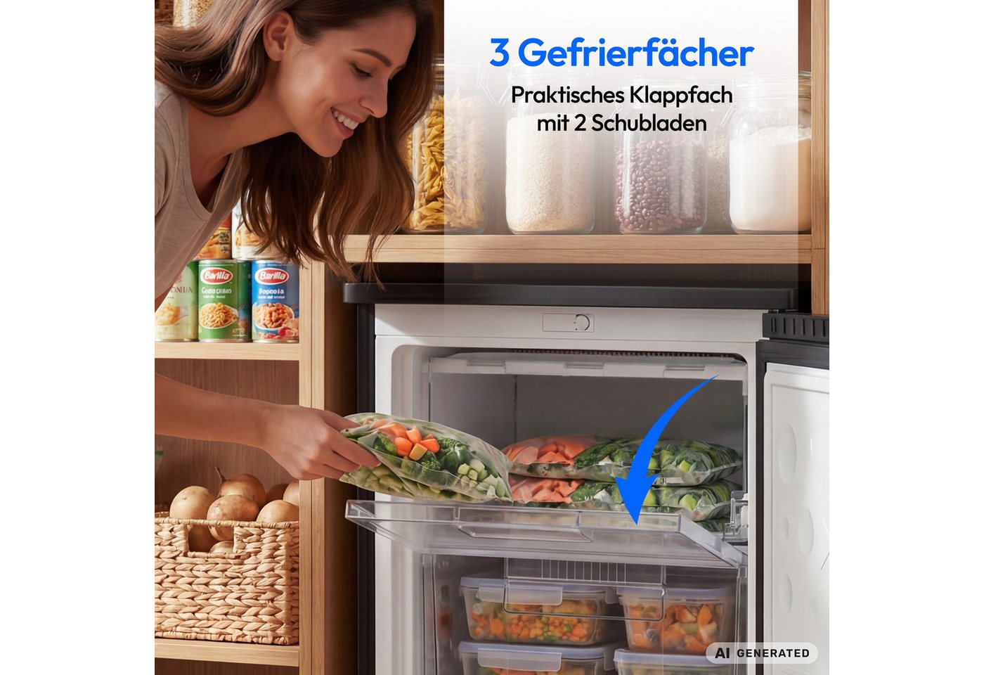Medion® Gefrierschrank MD370018, 84.5 cm hoch, 54.9 cm breit, 85 L Nutzinhalt, 3 Türfächer, Energieklasse C Bild 2