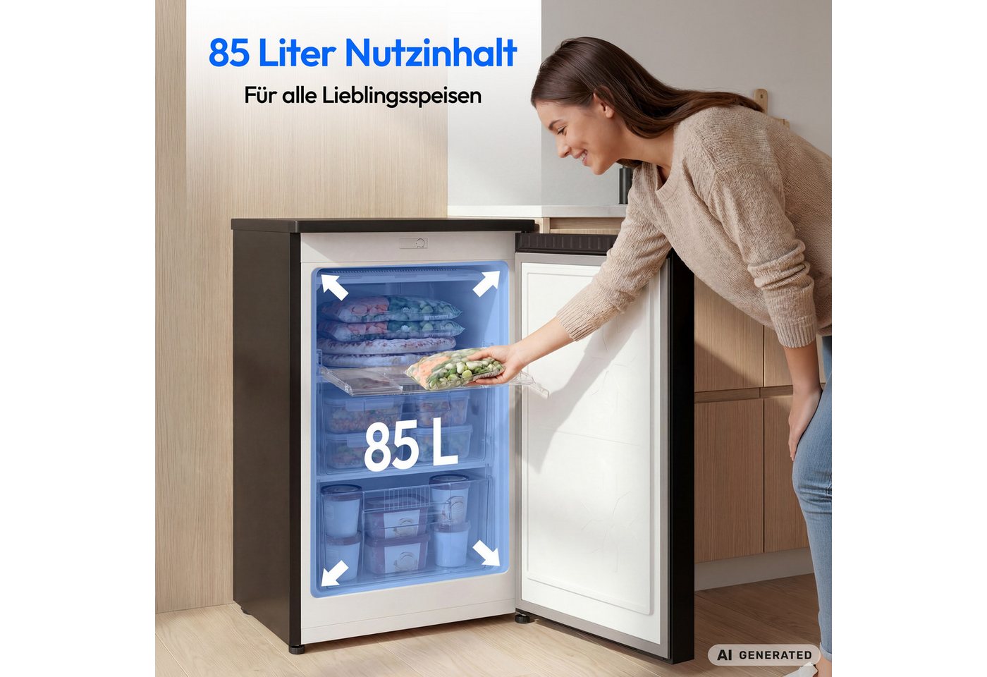 Medion® Gefrierschrank MD370018, 84.5 cm hoch, 54.9 cm breit, 85 L Nutzinhalt, 3 Türfächer, Energieklasse C Bild 3