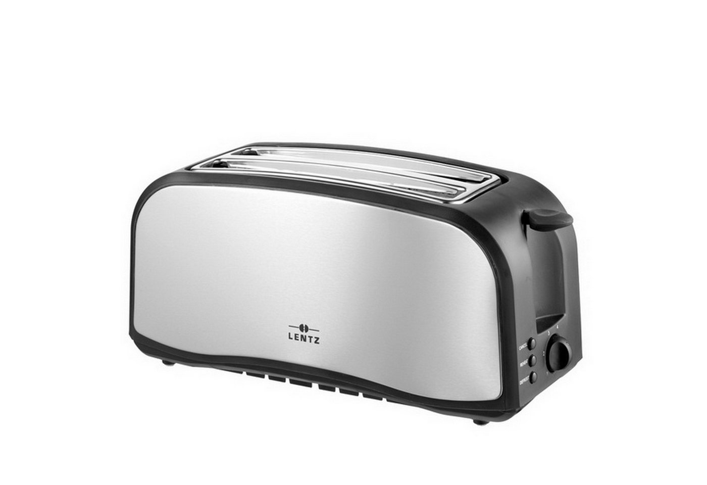 Lentz Toaster Langschlitztoaster Langschlitz-Toastautomat 4 Scheiben, 2 lange Schlitze, 1400 W, mit Brötchenaufsatz, Krümelschublade