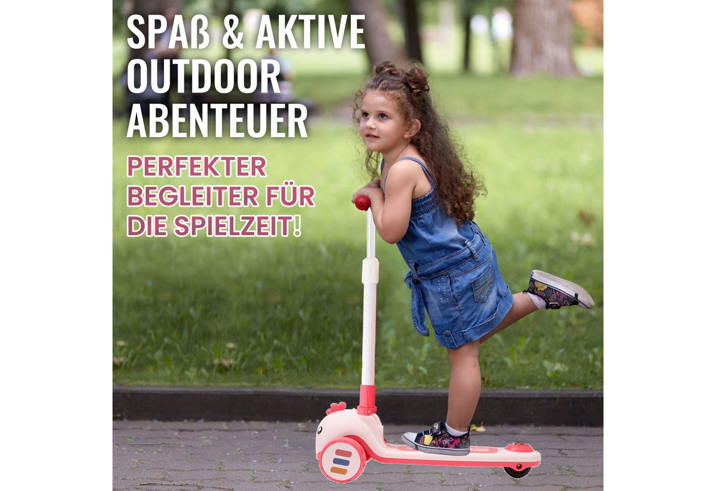 Habib Gruppe Dreiradscooter Kinderroller mit Tier-Design, 3-Rad, LED-Licht & Faltbar