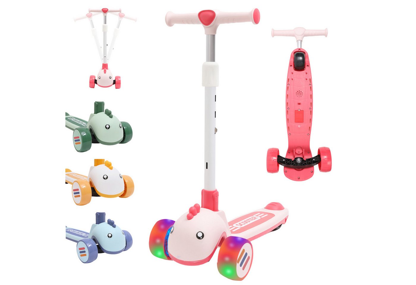 Habib Gruppe Dreiradscooter Kinderroller mit Tier-Design, 3-Rad, LED-Licht & Faltbar Bild 2