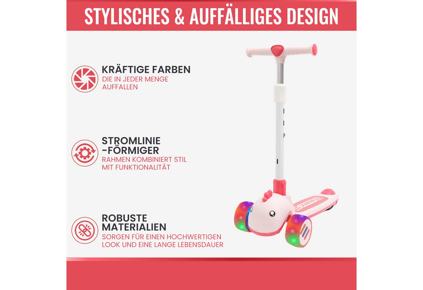 Habib Gruppe Dreiradscooter Kinderroller mit Tier-Design, 3-Rad, LED-Licht & Faltbar Bild 3
