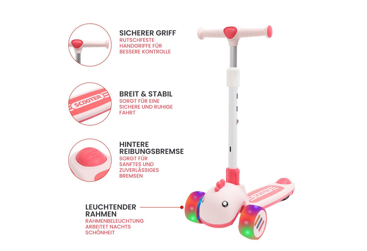 Habib Gruppe Dreiradscooter Kinderroller mit Tier-Design, 3-Rad, LED-Licht & Faltbar Bild 4