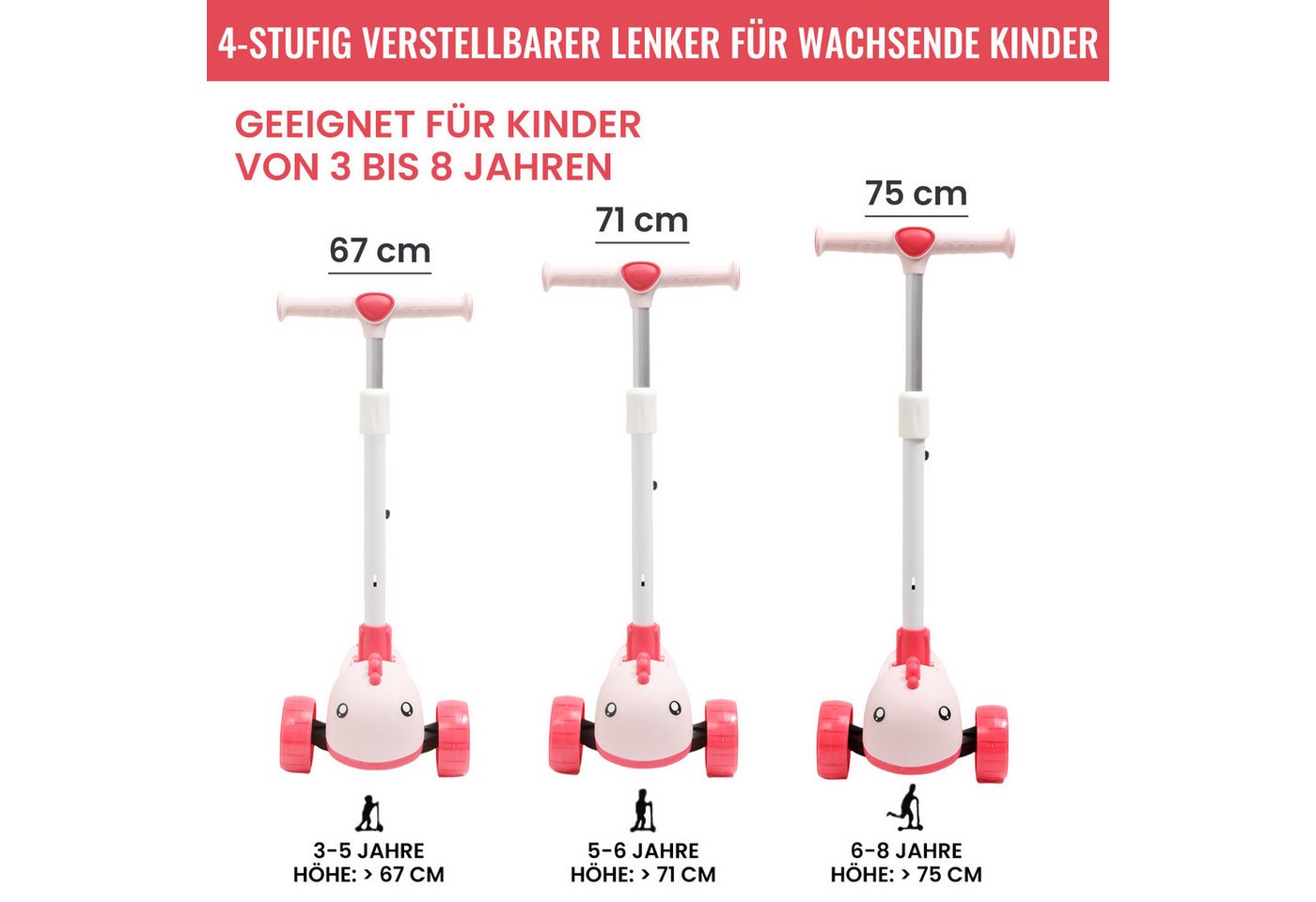 Habib Gruppe Dreiradscooter Kinderroller mit Tier-Design, 3-Rad, LED-Licht & Faltbar Bild 5