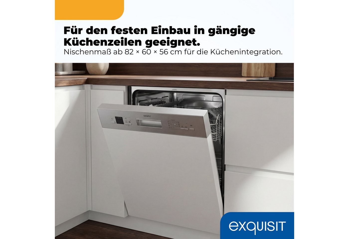 exquisit teilintegrierbarer Geschirrspüler EGSP56312-EB-030E, 11 l, 12 Maßgedecke, LED-Anzeige, höhenverstellbare Füße, Kindersicherung