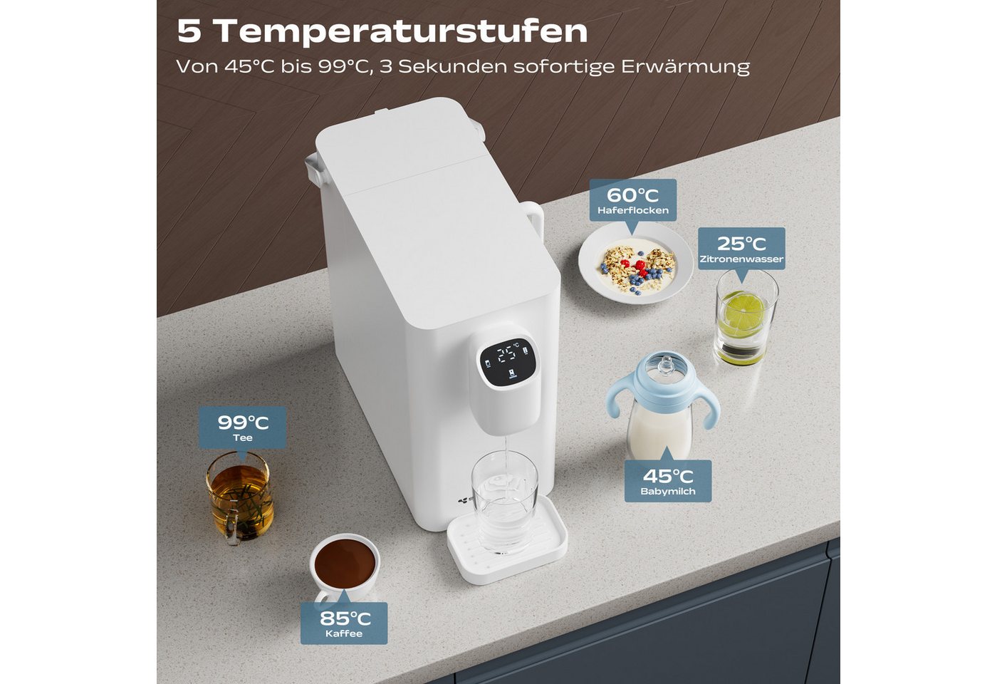 susgreenable Osmoseanlage 4-stufiges Filtersystem Tragbarer Wasserreiniger 3S Heißwasser, ohne Festwasseranschluss-Anschluss, für kaltes Wasser, Umkehrosmoseanlage mit 3:1 Rein zu Abwasser Trinkwasser Bild 3