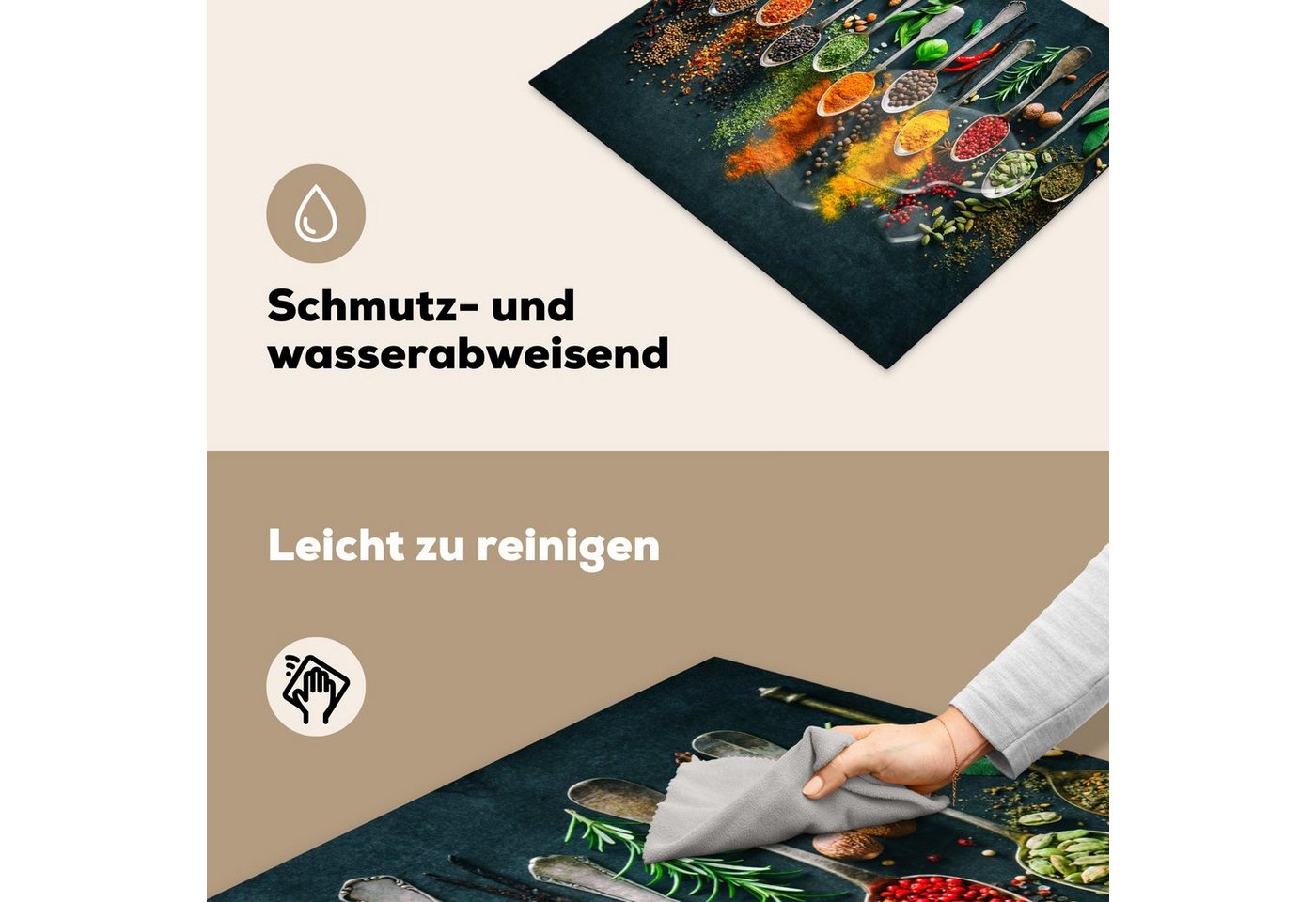 MuchoWow Herd-Abdeckplatte Kräuter - Gewürze - Löffel, Vinyl, (1 tlg), Küche Herdabdeckplatte Ceranfeld Vinyl Einteilig, 59x52 cm Bild 2