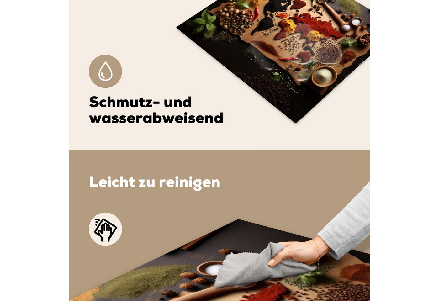 MuchoWow Herd-Abdeckplatte Kräuter - Gewürze - Weltkarte - Braun - Löffel - Farbenfroh, Vinyl, (1 tlg), Ceranfeldabdeckung Küche, Herdabdeckplatte Einteilig, 60x52 cm Bild 4