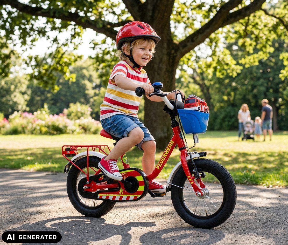 Bachtenkirch Kinderfahrrad 12 Zoll Feuerwehr Fahrrad für Kinder ab 3 Jahre, Sitzhöhe 44-50 cm - Schrittlänge des Kindes ab 42 cm Bild 3