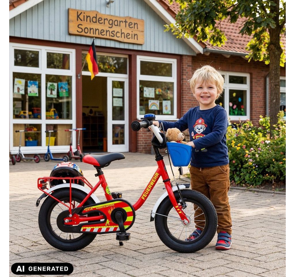 Bachtenkirch Kinderfahrrad 12 Zoll Feuerwehr Fahrrad für Kinder ab 3 Jahre, Sitzhöhe 44-50 cm - Schrittlänge des Kindes ab 42 cm Bild 4