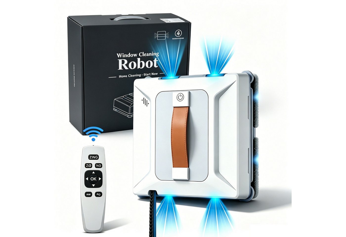 AKKEE Fensterputzroboter Automatischer Fensterputzroboter Intelligentes Bewässerungssystem, 6000PA Fenstersauger mit Water Tank 100ml