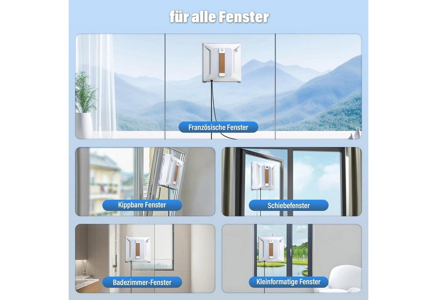 AKKEE Fensterputzroboter Automatischer Fensterputzroboter Intelligentes Bewässerungssystem, 6000PA Fenstersauger mit Water Tank 100ml Bild 5