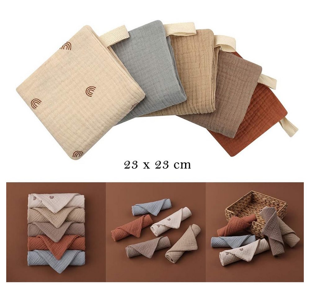 TUWENA Spucktuch 5 Stück Baby Musselin Waschlappen, Handtücher für Neugeborene 23x23cm, (5-tlg), Mehrweg Baby Waschlappen, Zum Füttern Wischen Waschen- Zufällige Farbe Bild 5