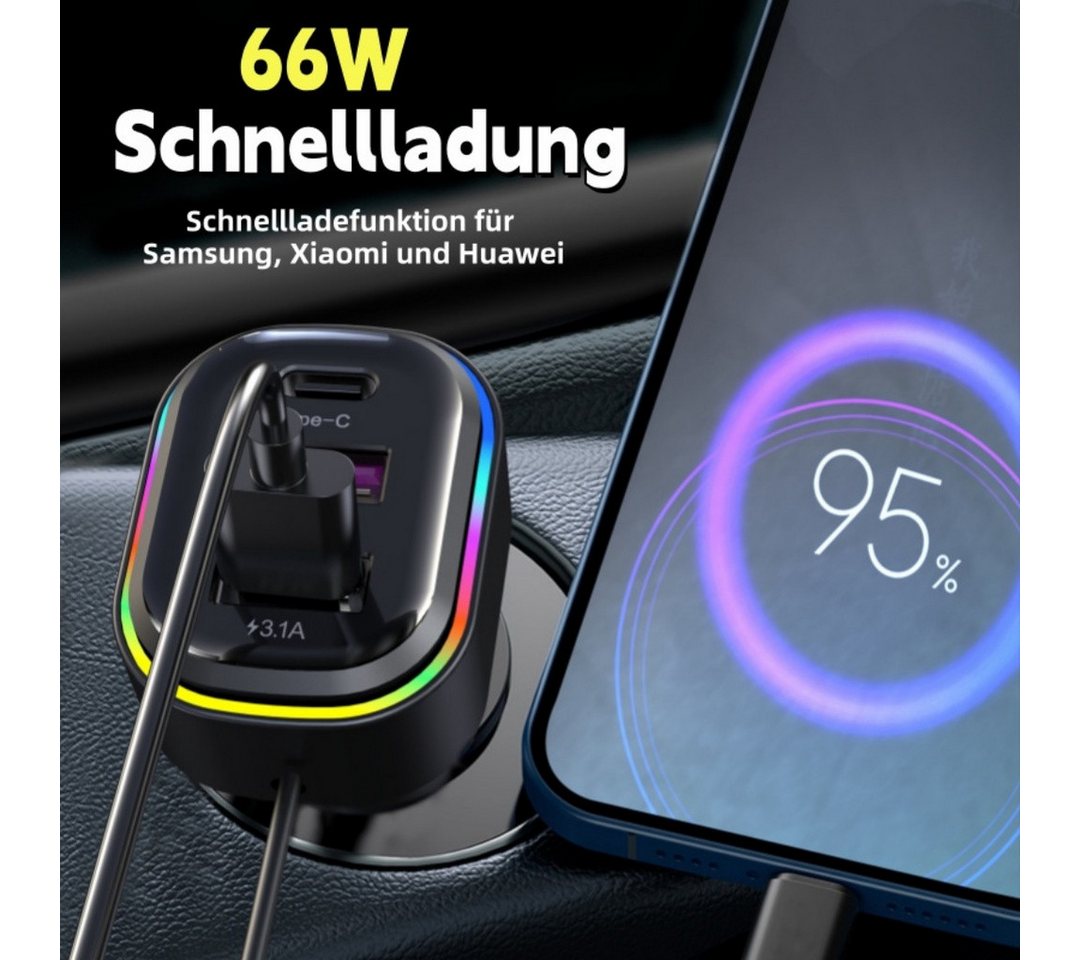 neue dawn Auto Ladegerät 6 Port Zigarettenanzünder USB C 66W Schnellladegerät KFZ-Netzteil (KFZ Ladegeräte, USB C 66W Schnellladegerät, 6 Port, 4*USB A + 2*Type C)