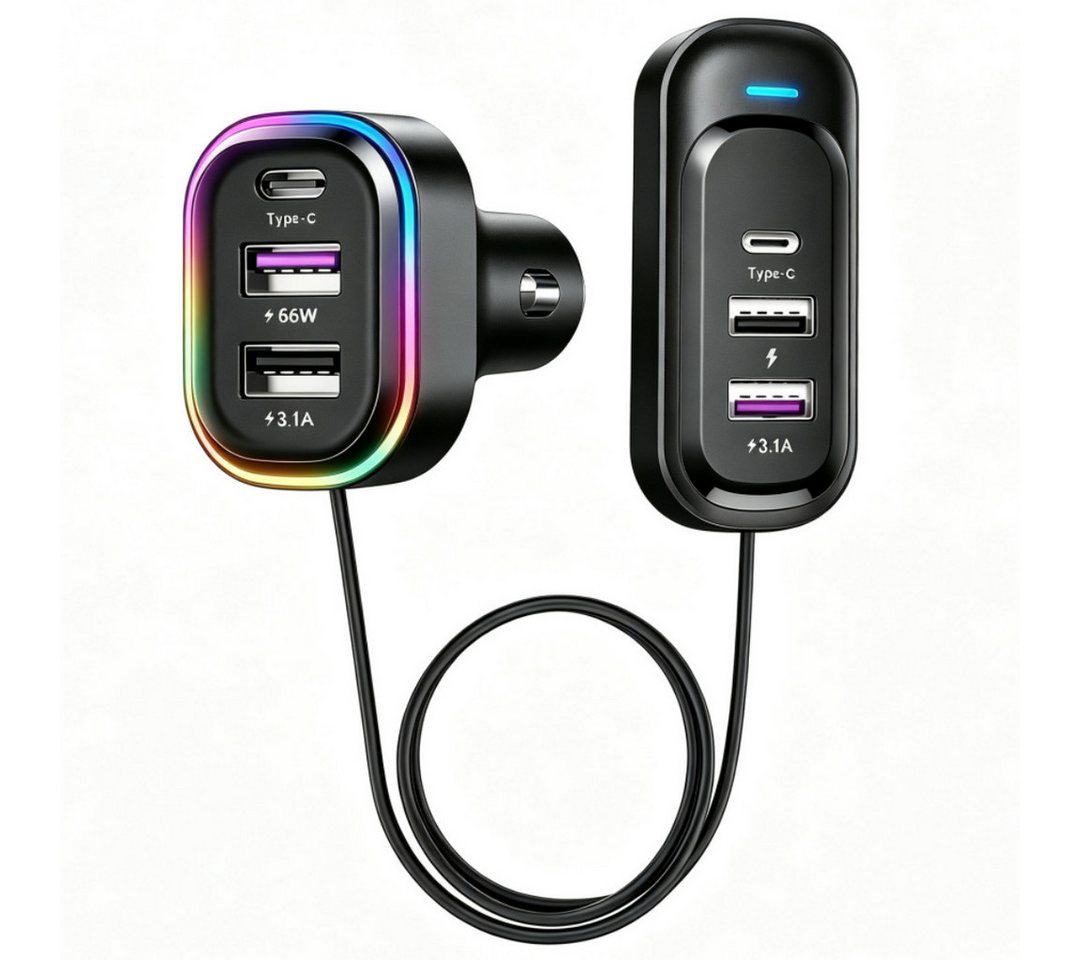 neue dawn Auto Ladegerät 6 Port Zigarettenanzünder USB C 66W Schnellladegerät KFZ-Netzteil (KFZ Ladegeräte, USB C 66W Schnellladegerät, 6 Port, 4*USB A + 2*Type C) Bild 5