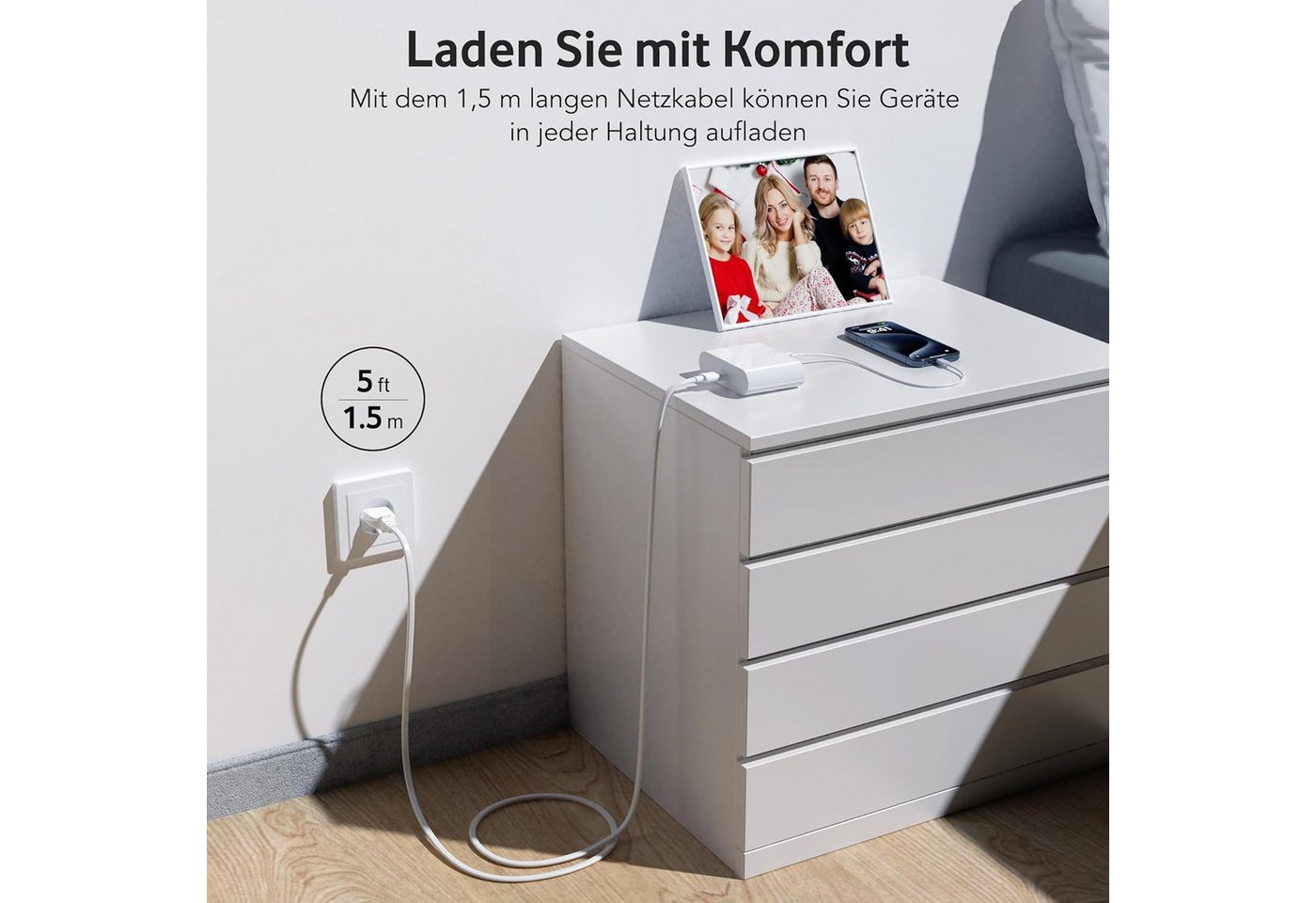 Vivitar 200W Ladegerät mit 6 Anschlüssen, GaN-Schnellladegerät, 100W USB-C-PD USB-Ladegerät (inklusive eines 1,5 m langen, abnehmbaren Verlängerungskabels, für Tablets, Smartphones, Laptops, Smartwatches, Kopfhörer, Powerbanks, mit USB-A-Multiport, USB-C-Power-Delivery-Ladeadapter) Bild 5