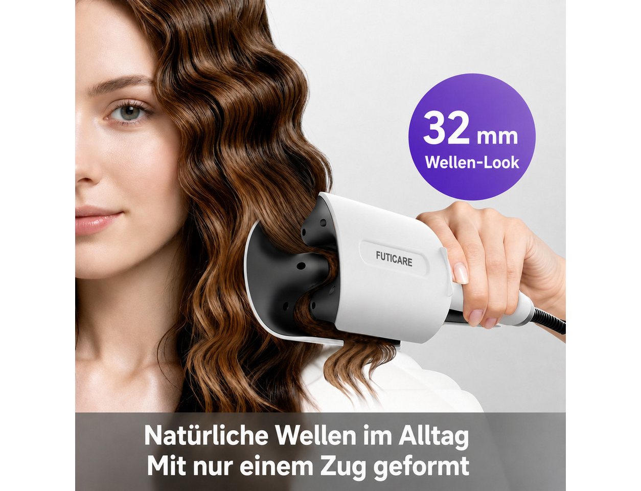 Futicare Lockenstab Hairstyler Welleneisen 32 mm, 3-Barrel für natürliche Wellen, Ionen-Technologie, 3 Temperaturstufen, LED-Display, Schnellaufheizung, für kurze & lange Haare Bild 2