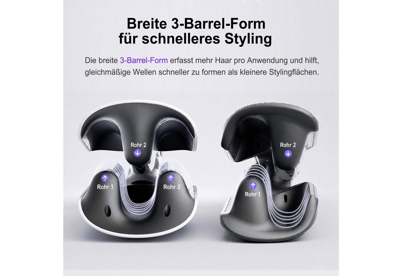 Futicare Lockenstab Hairstyler Welleneisen 32 mm, 3-Barrel für natürliche Wellen, Ionen-Technologie, 3 Temperaturstufen, LED-Display, Schnellaufheizung, für kurze & lange Haare Bild 3