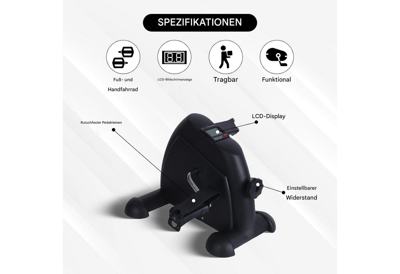 Endless Multitrainer Portable Pedal Exerciser mit Digital Monitor, Fuß-Zyklus, (Das Paket enthält 1 tragbaren Pedal-Heimtrainer, Material: Legierter Stahl), Tragbarer Pedaltrainer für Arm- und Beintraining