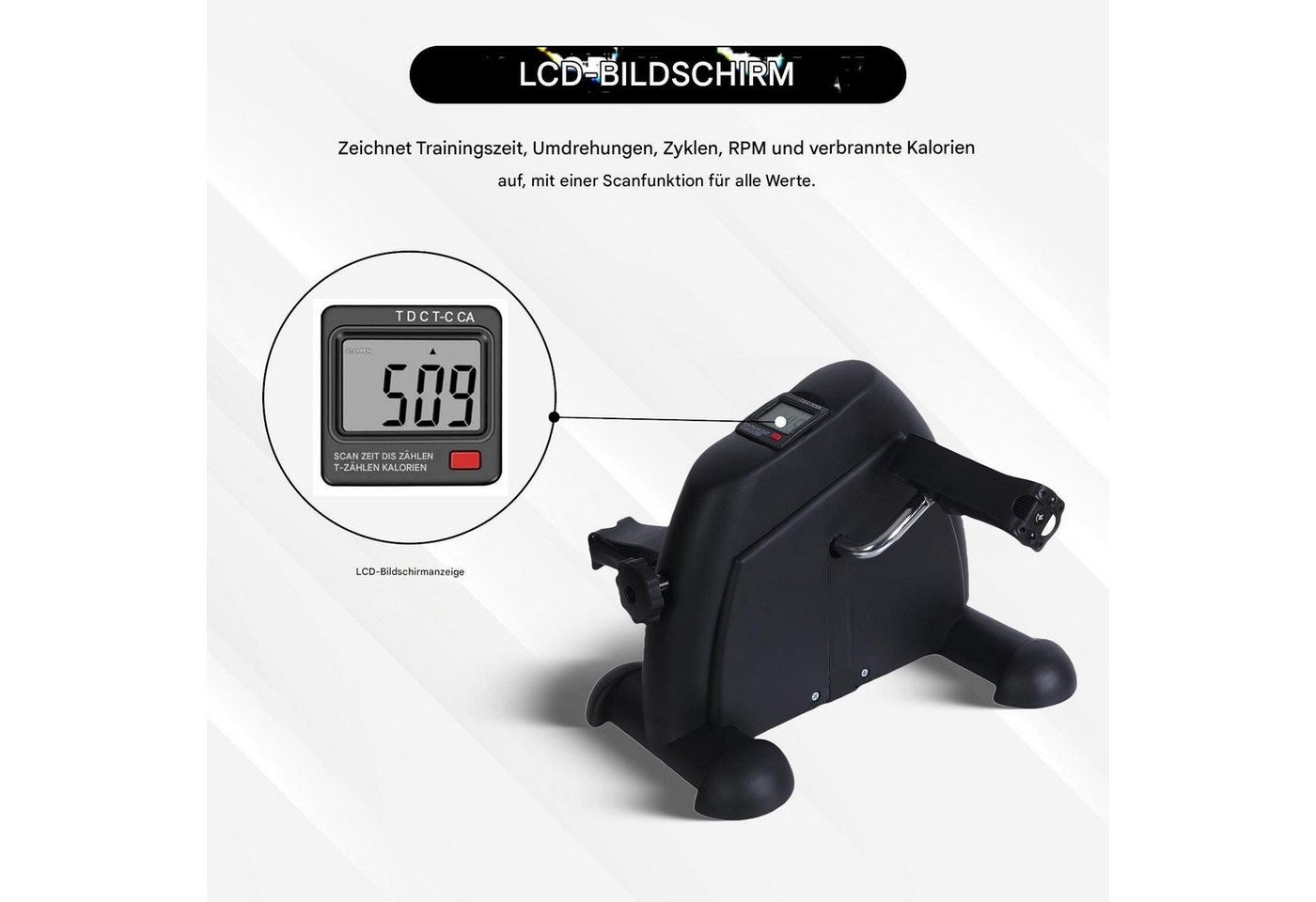 Endless Multitrainer Portable Pedal Exerciser mit Digital Monitor, Fuß-Zyklus, (Das Paket enthält 1 tragbaren Pedal-Heimtrainer, Material: Legierter Stahl), Tragbarer Pedaltrainer für Arm- und Beintraining Bild 4