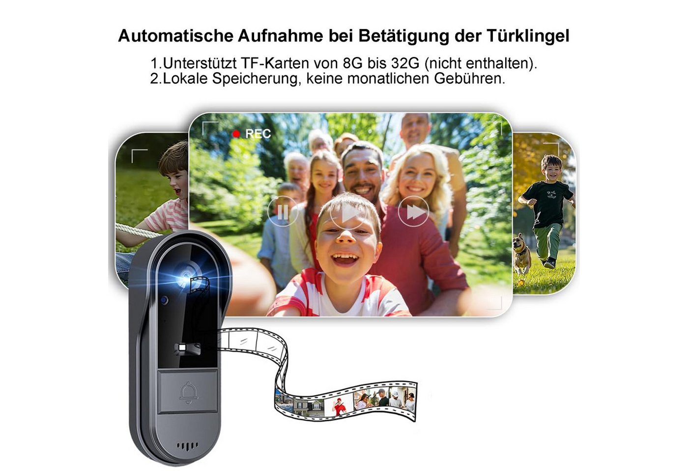 Senmudi Smart Home Türklingel Drahtlose Türklingel mit Kamera 1080P IP65 Wasserdicht (Video Türklingel 4,3Zoll, mit 170°HD Kamera, IPS Bildschirm Funkklingel, Kabellose Türklingel mit IR-Nachtsicht, Zwei-Wege-Audio, Aktivierung, 1800mAh Akuu Drahtlose Video Türklingel, ideal für Mehrfamilienhäuser und Apartments) Bild 5