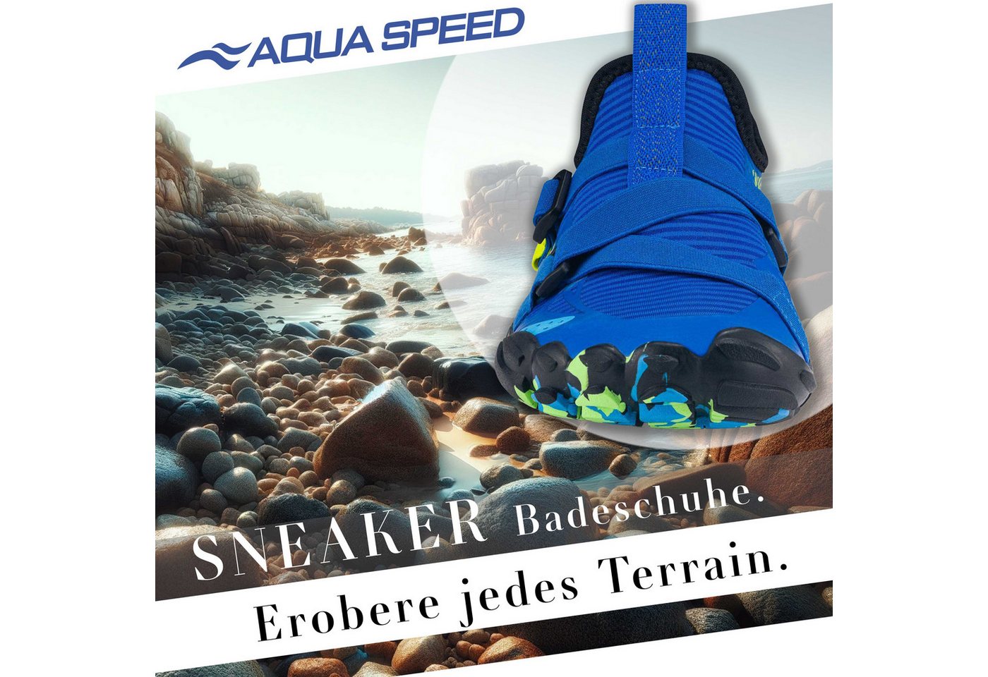 Aqua Speed LACERTO Wasserschuhe Gr. 46 – Blau/Hellblau + Handtuch Wasserschuh (Flexschuhe für Damen – angenehm bei Hitze & Nässe) Federleicht & bequem – Ideal für Urlaub & unterwegs