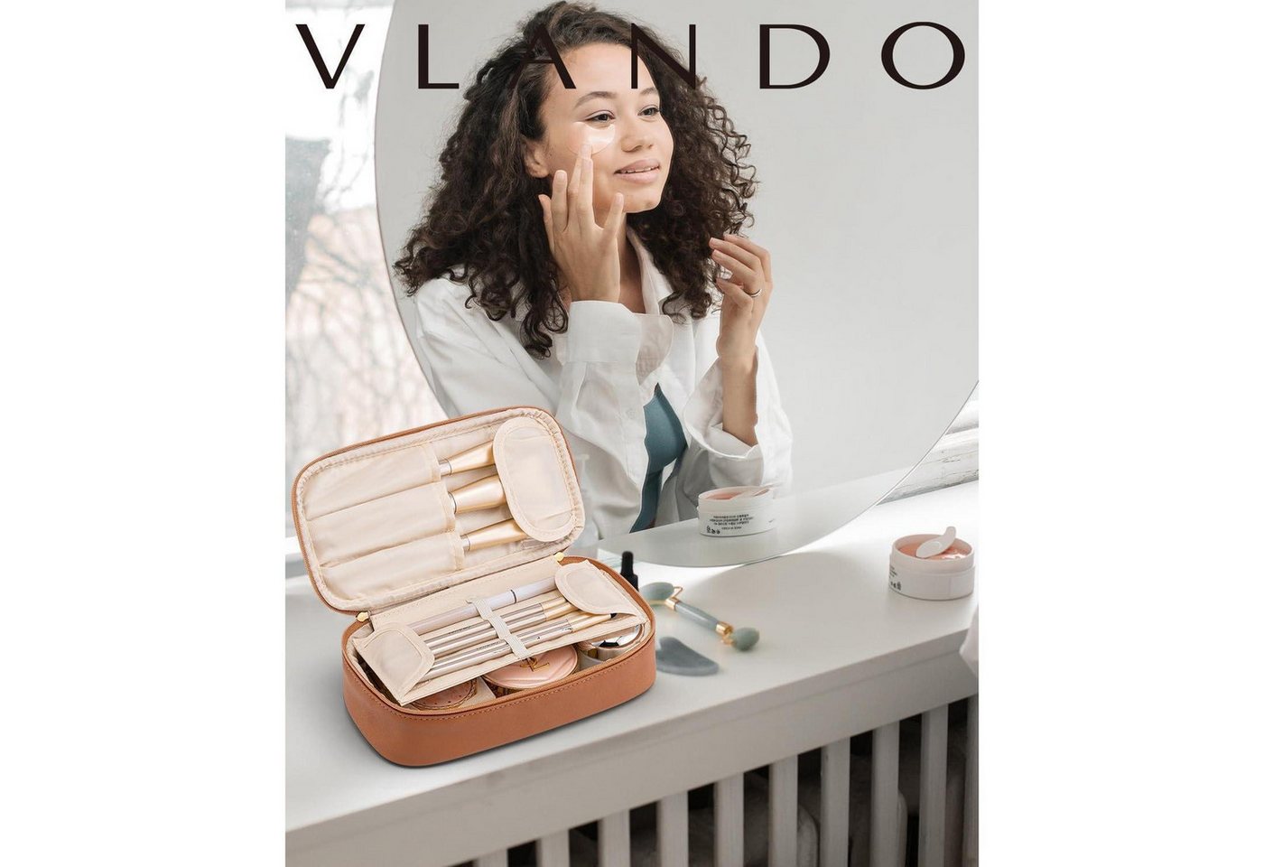 LuxusKollektion Kosmetiktasche Kosmetiktasche Reise Klein MakeUp Damen Organizer Leder Braun