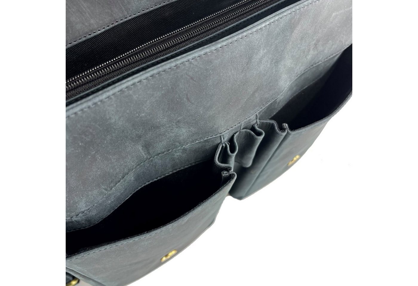 Buffalo Hill Aktentasche >2474< elegante Laptoptasche aus reinem Büffelleder, Organizer, Herren Umhängetasche in grau Bild 5